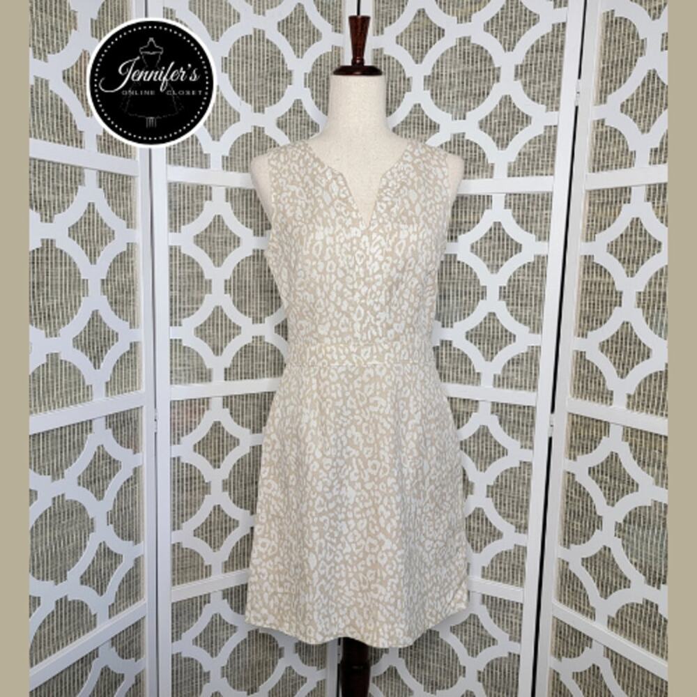 Banana Republic Women's Neutral Animal Print V Neck Sleeveless Dress Size 4